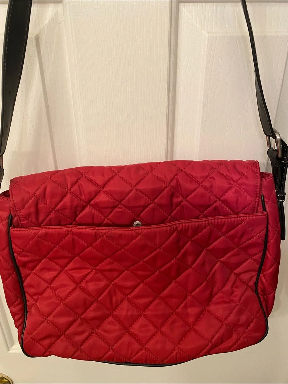 Quilted Red Crossbody Shoulder Bag with Front Pockets